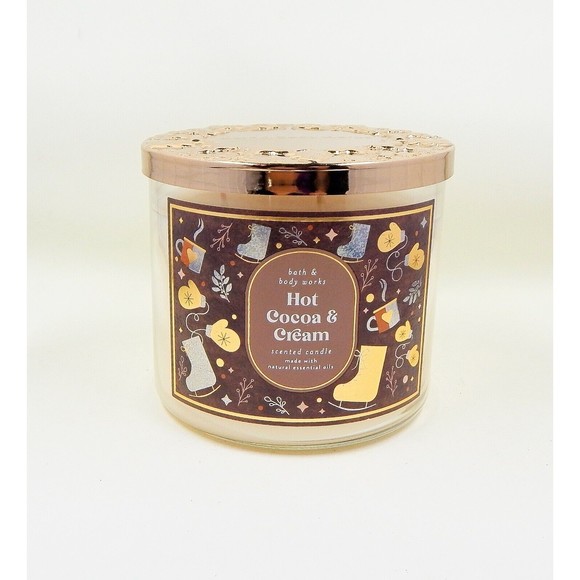 Bath and Body Works Hot Cocoa & Cream 3 Wick Candle 14.5 Ounce Essential Oils - Picture 1 of 8